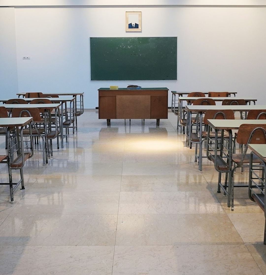 A school classroom, the setting for Thomas’s work